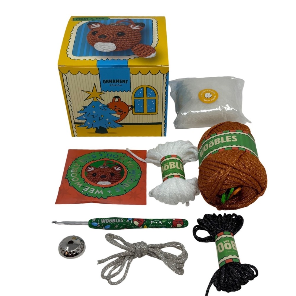 The Woobles Felix the Fox Ornament Crochet Kit Hook Easy Peasy Box o Wooblements